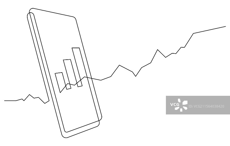 智能手机股票图表和增长曲线图一线图片素材