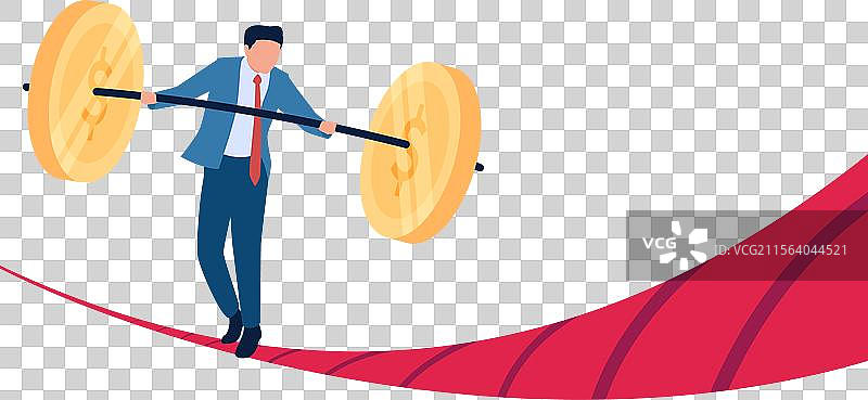 男人们在绳子上搬运硬币，象征着风险。图片素材