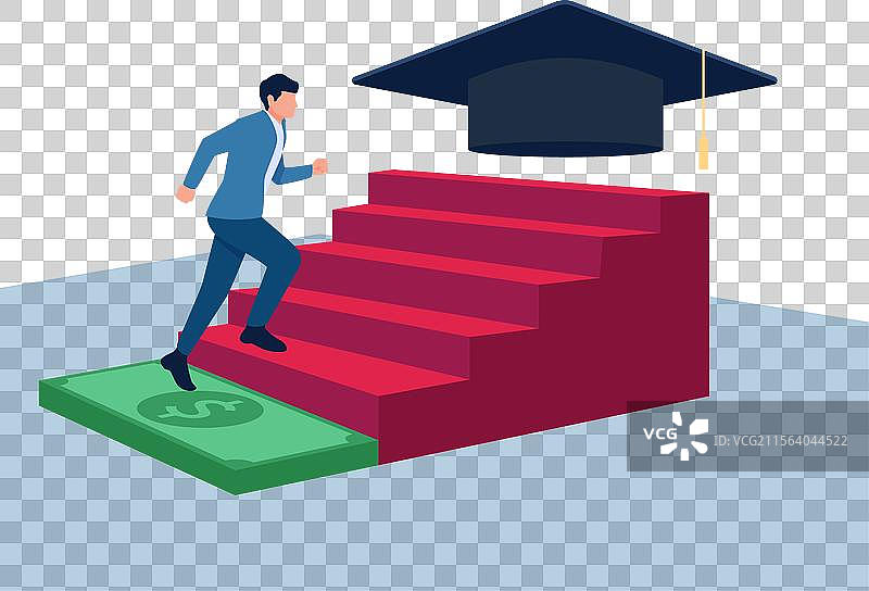 一个人正在攀登通往毕业的金钱阶梯图片素材