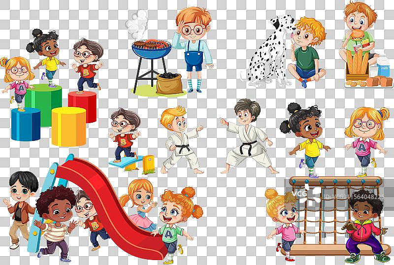 孩子们在玩耍、学习和互动图片素材