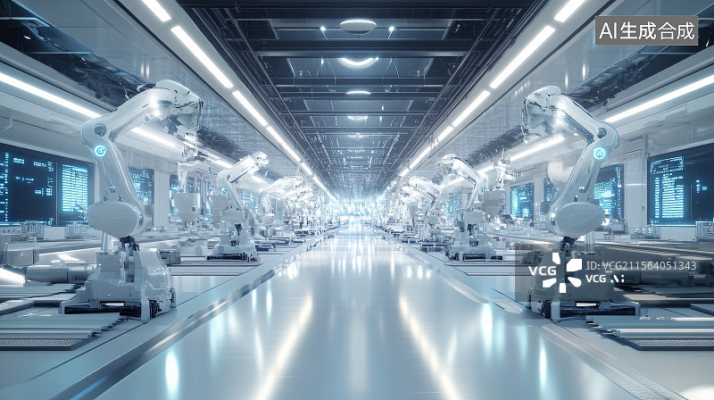 【AI数字艺术】智能机械臂与机器人协作自动化生产图片素材
