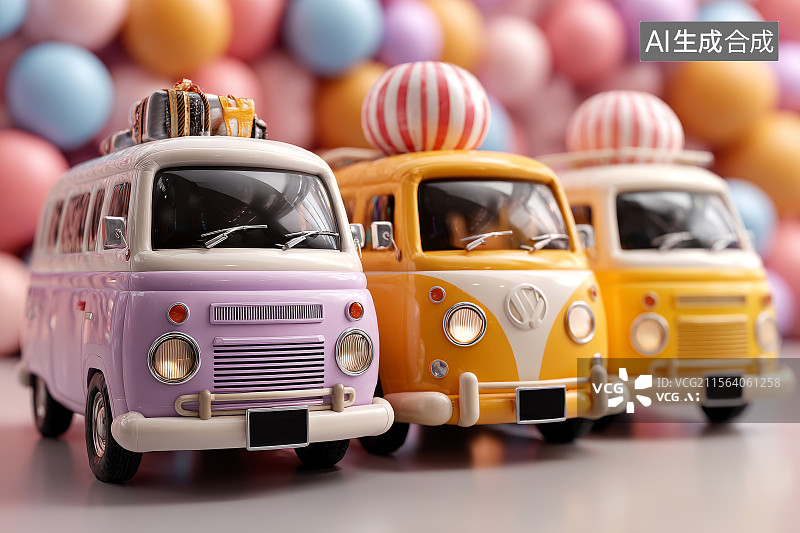 【AI数字艺术】彩色复古面包车模型图片素材