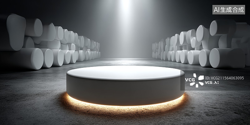 【AI数字艺术】圆形舞台与灯光效果图片素材