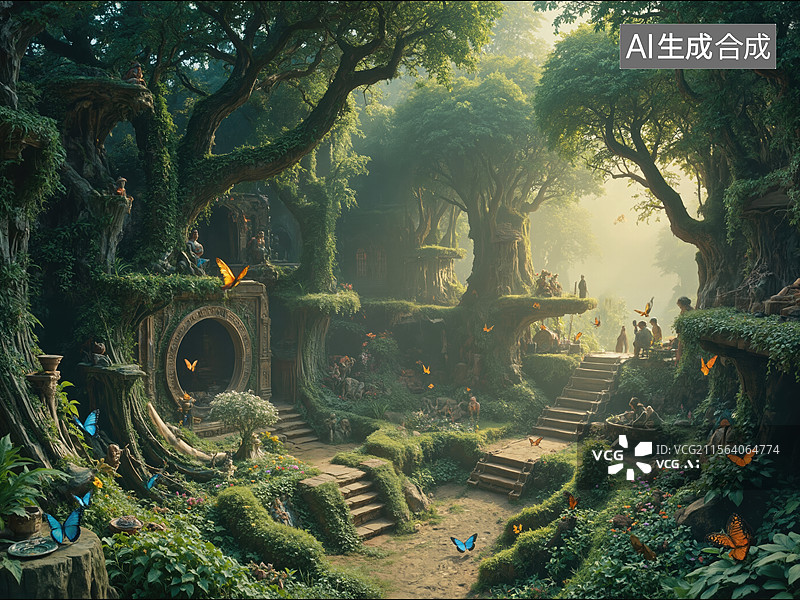 【AI数字艺术】梦幻森林仙境图片素材