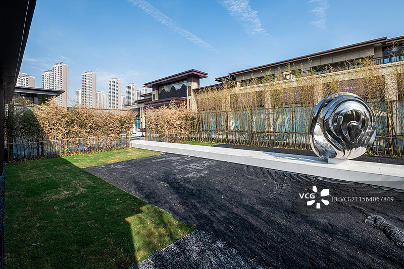 含有传统文化元素的现代小区景观图片素材
