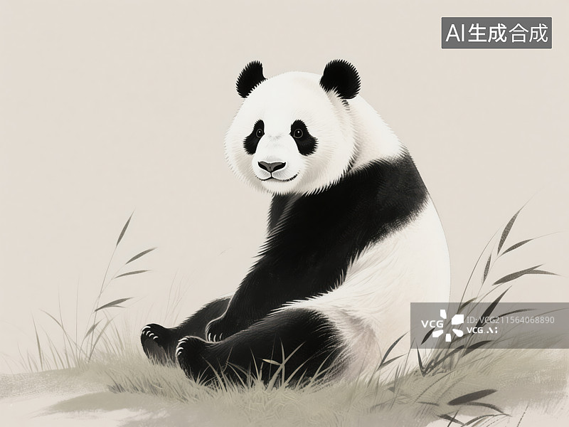 【AI数字艺术】草地上的可爱大熊猫插画图片素材