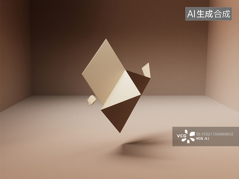 【AI数字艺术】悬浮的几何立体艺术装置图片素材