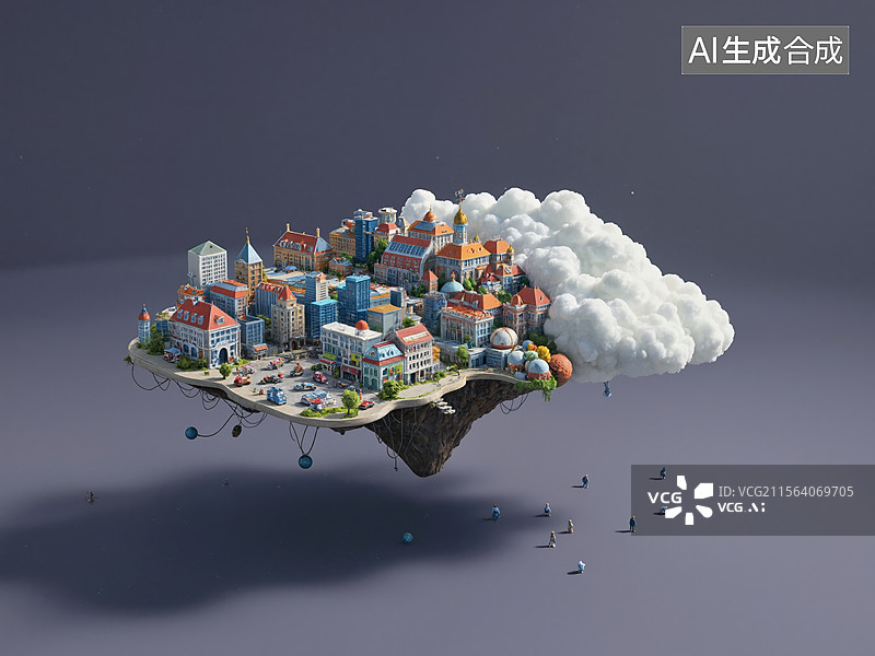 【AI数字艺术】云端城市幻想图片素材