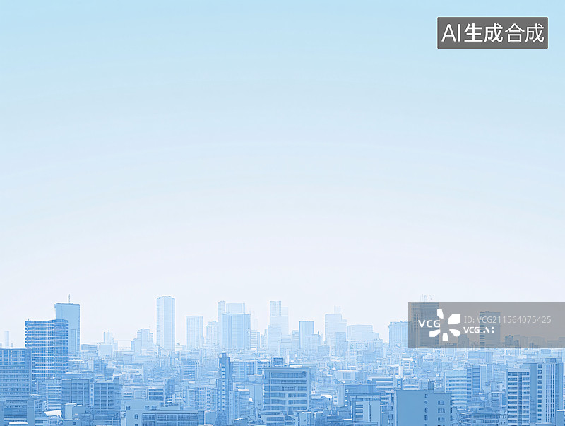 【AI数字艺术】蓝色清新城市天际线图片素材