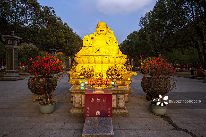 广东省韶关市翁源县东华禅寺建筑夜景图片素材