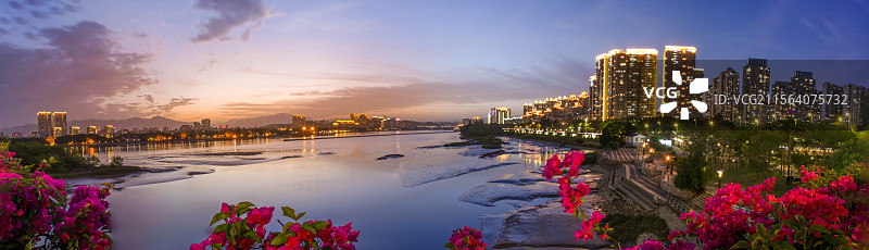 福州闽江上空晚霞全景图图片素材