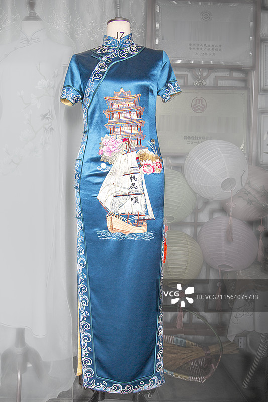 沧州园博园展品：旗袍刺绣图案图片素材