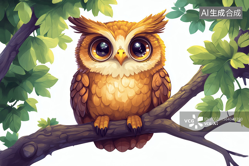 【AI数字艺术】树干上栖息着一只猫头鹰图片素材