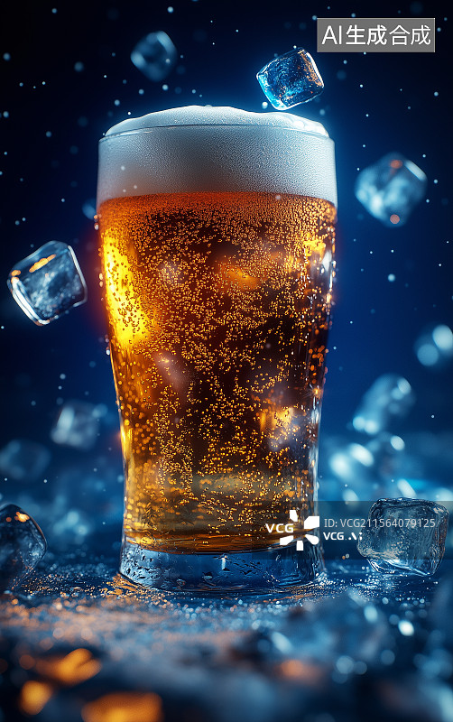 【AI数字艺术】一杯冰爽的啤酒图片素材