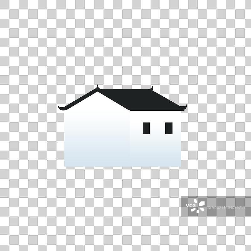江南徽派建筑扁平元素插画图片素材