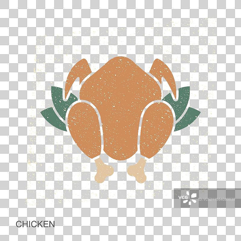 复古风格的烤鸡扁平图标图片素材