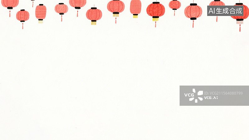 【AI数字艺术】复古中国风水墨画居上背景，许多火红色灯笼新国风新年春节除夕元宵节国庆节中秋节庆祝典礼装饰图案花边边框图片素材