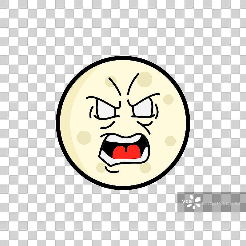 愤怒的月亮卡通插图，表现出丰富的面部表情图片素材