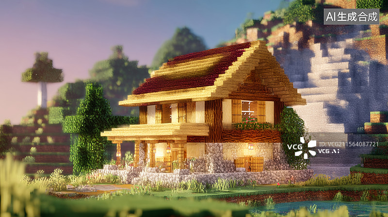 【AI数字艺术】我的世界风格的房屋建筑图片素材