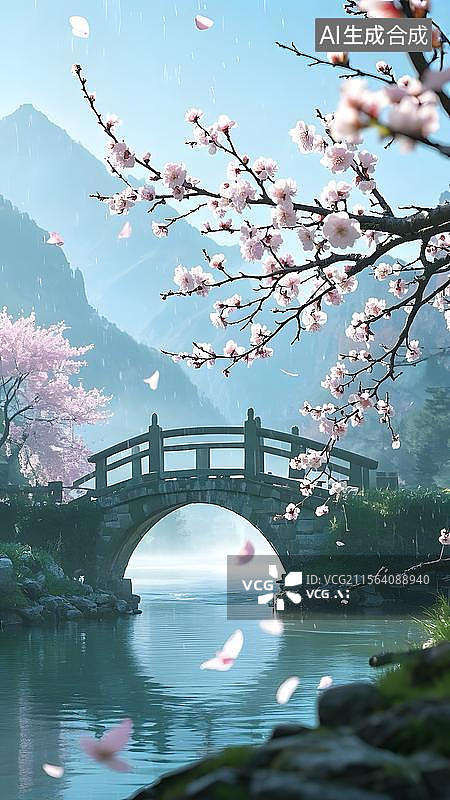 【AI数字艺术】烟雨江南小桥景色图片素材