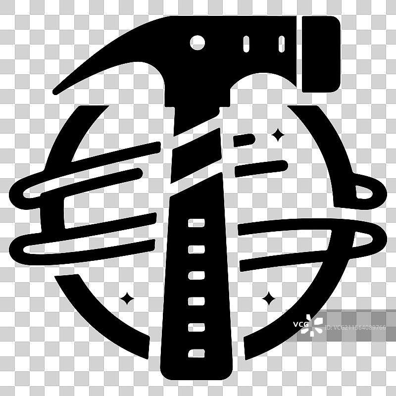 创意黑色锤子图标，带有圆圈和星星图片素材