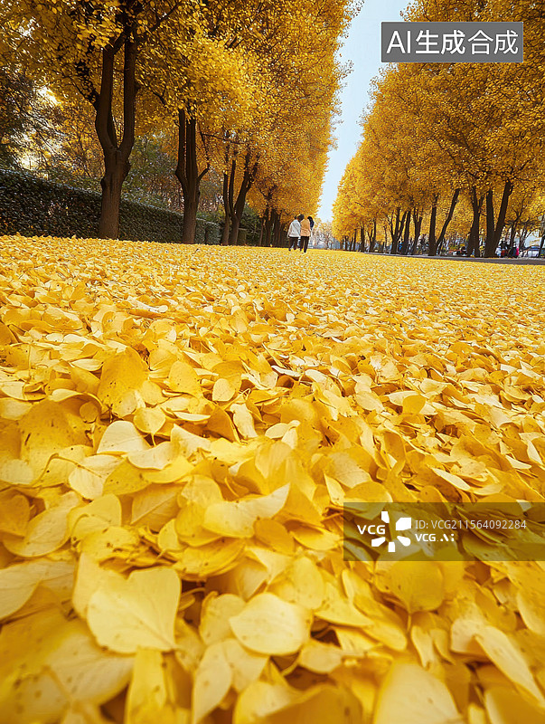 【AI数字艺术】秋天的银杏叶铺满地面图片素材