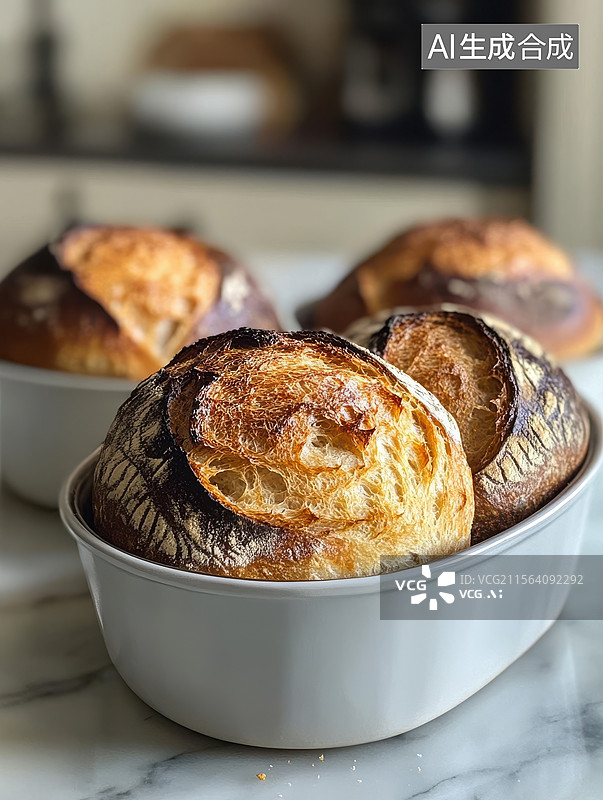 【AI数字艺术】新鲜出炉的手工面包图片素材