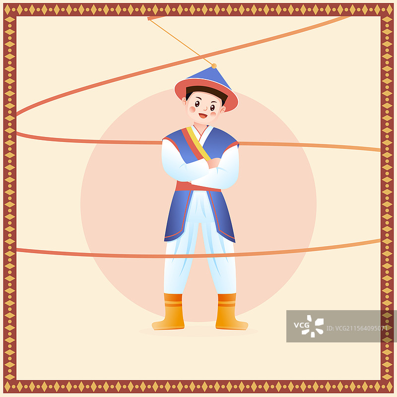 中华传统少数民族朝鲜族人物矢量插画图片素材