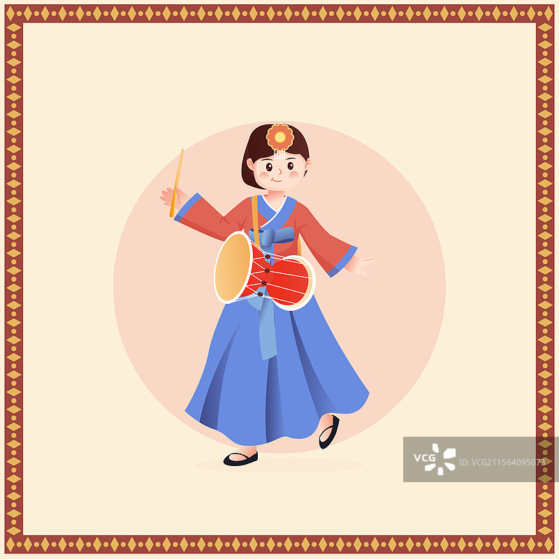 中华传统少数民族朝鲜族人物矢量插画图片素材