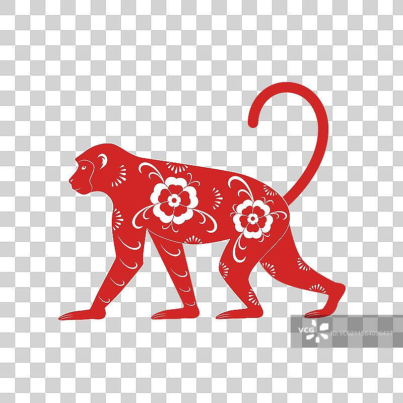 带有花卉图案的红色猴子图片素材