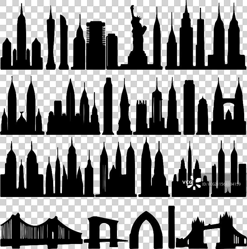 标志性摩天大楼和塔的剪影图片素材