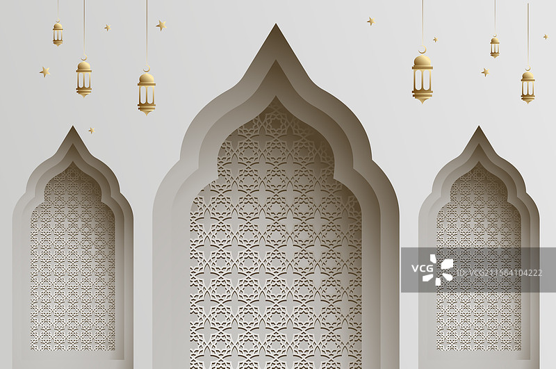 3D效果的剪纸风格伊斯兰建筑图片素材
