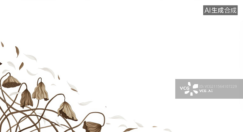 【AI数字艺术】水墨画左下干枯的花朵和叶子图片素材