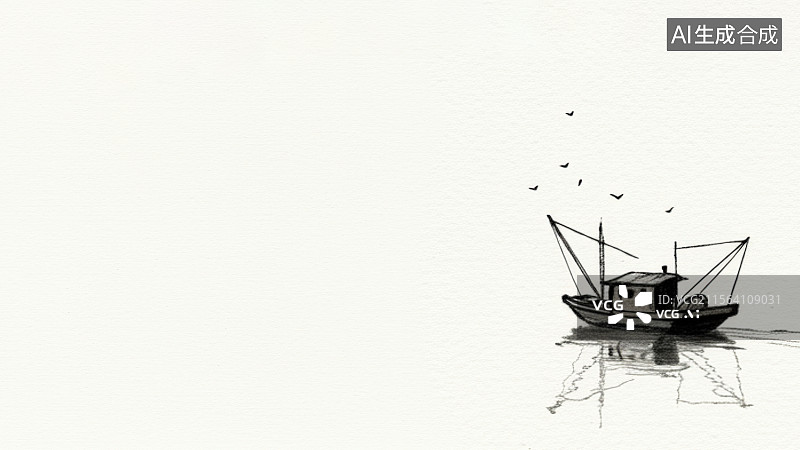 【AI数字艺术】水墨画右下水墨画风格的渔船图片素材