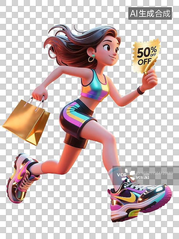 【AI数字艺术】3D潮女狂奔图片素材