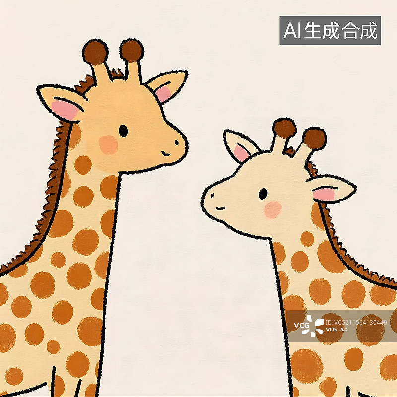 【AI数字艺术】一大一小两只长颈鹿插画图片素材