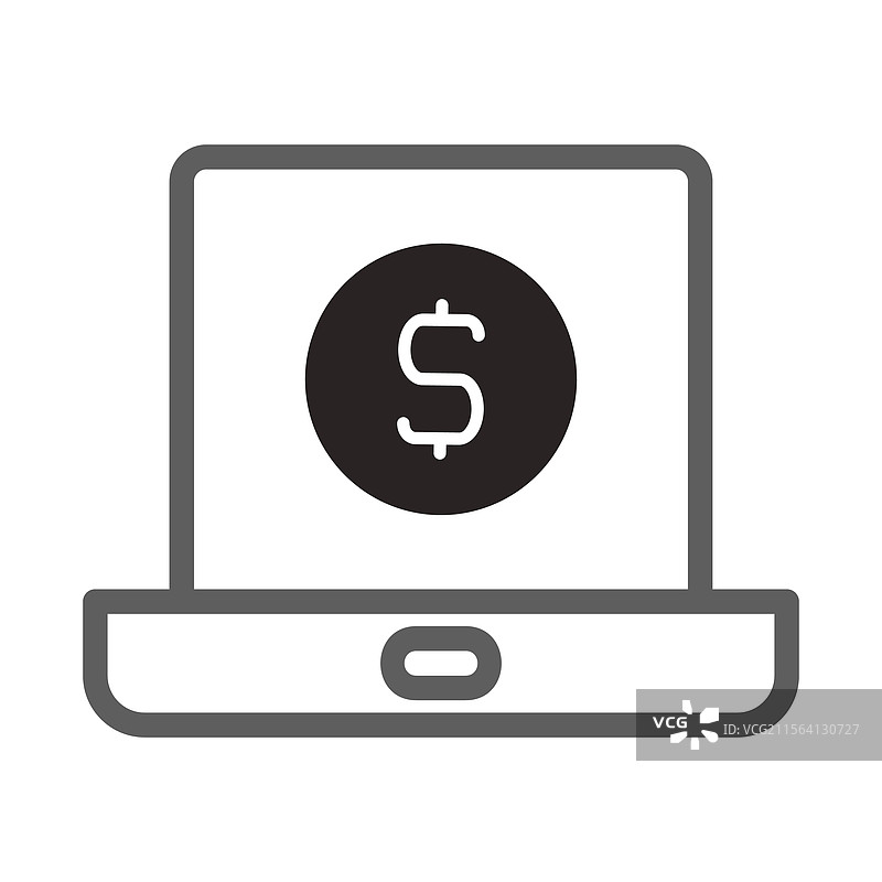 灰色笔记本电脑图标，表示在线美元支付图片素材