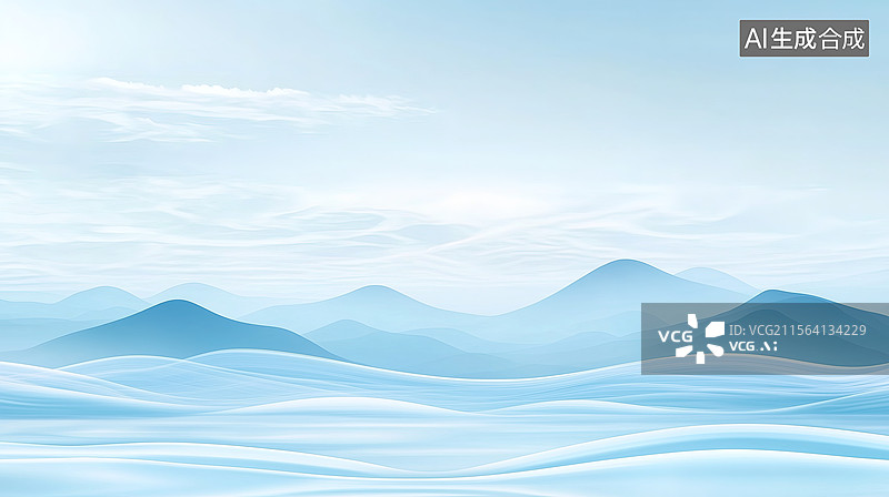 【AI数字艺术】蓝色抽象山水倒影图片素材