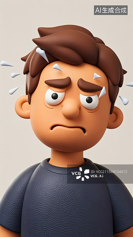 【AI数字艺术】年轻人头痛三维插画图片素材