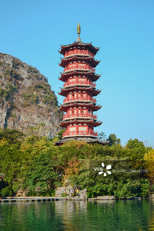 广西桂林木龙湖景区木龙塔图片素材