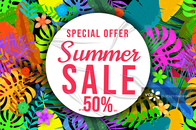 夏季促销模板背景色彩丰富的热带风情图片素材