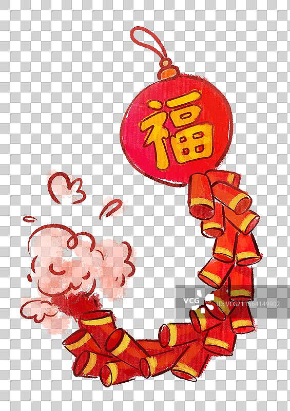 国画水彩春节鞭炮节日图片素材