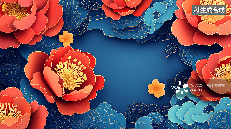 【AI数字艺术】牡丹包装插画图片素材