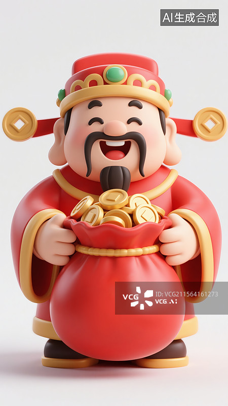 【AI数字艺术】拿着福袋的财神三维图形图片素材