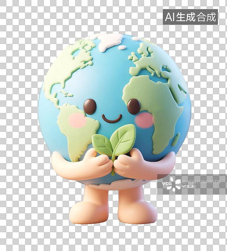 【AI数字艺术】拿着叶子的地球小人三维元素图片素材