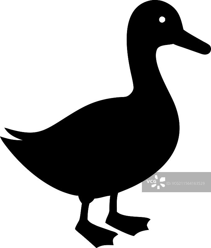 黑色鸭子剪影在白色背景上孤立展示图片素材