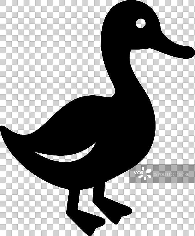 黑色鸭子剪影标志，孤立在白色背景上图片素材