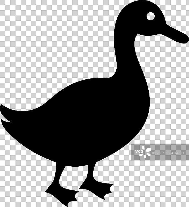 黑色鸭子剪影标志，孤立在白色背景上图片素材