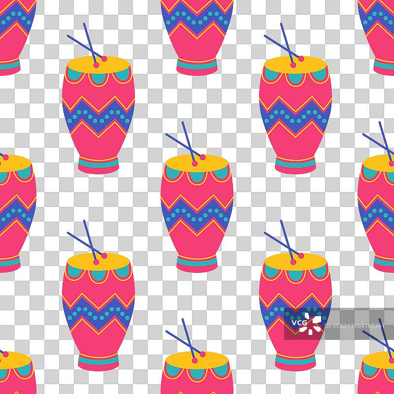 色彩斑斓的民族康加鼓无缝图案图片素材