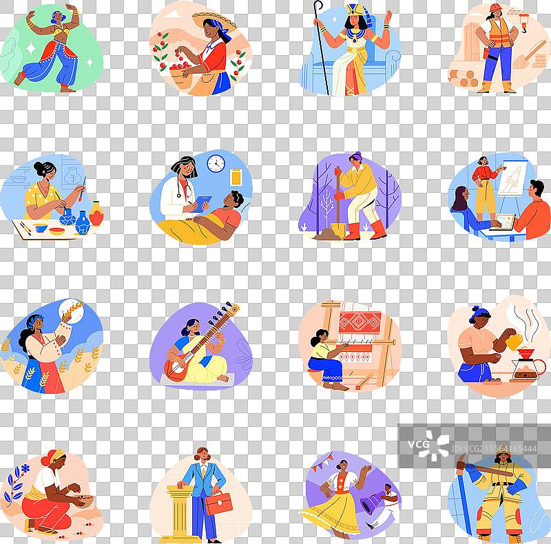 女性不同民族的扁平化图像合集图片素材